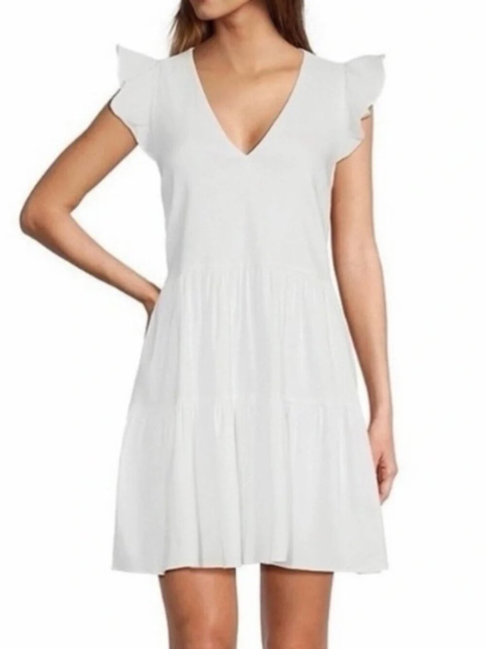 Antonio Melani Tiered White Minidress Cap Sleeves Lined with pockets sz small